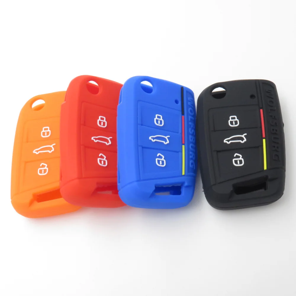 

Xinyuexin For VW Silicone Car Key Cover FOB Case For VW Polo 2016 2017 Golf7 Golf 7 MK7 Tiguan Remote Key Jacket Bag Car-stying