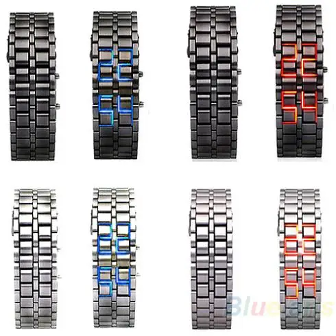 Горячая распродажа 2013 Новая мода для мужчин и женщин Lava Iron Samurai металлический светодиодный Безликий браслет наручные часы 0W47