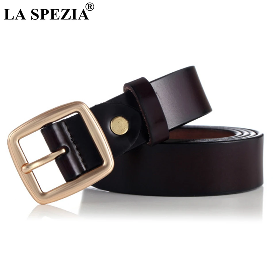 

LA SPEZIA Square Belt Women Coffee Real Leather Belt For Jeans Vintage Cow Genuine Leather Ladies Pin Buckle Accessories Belts
