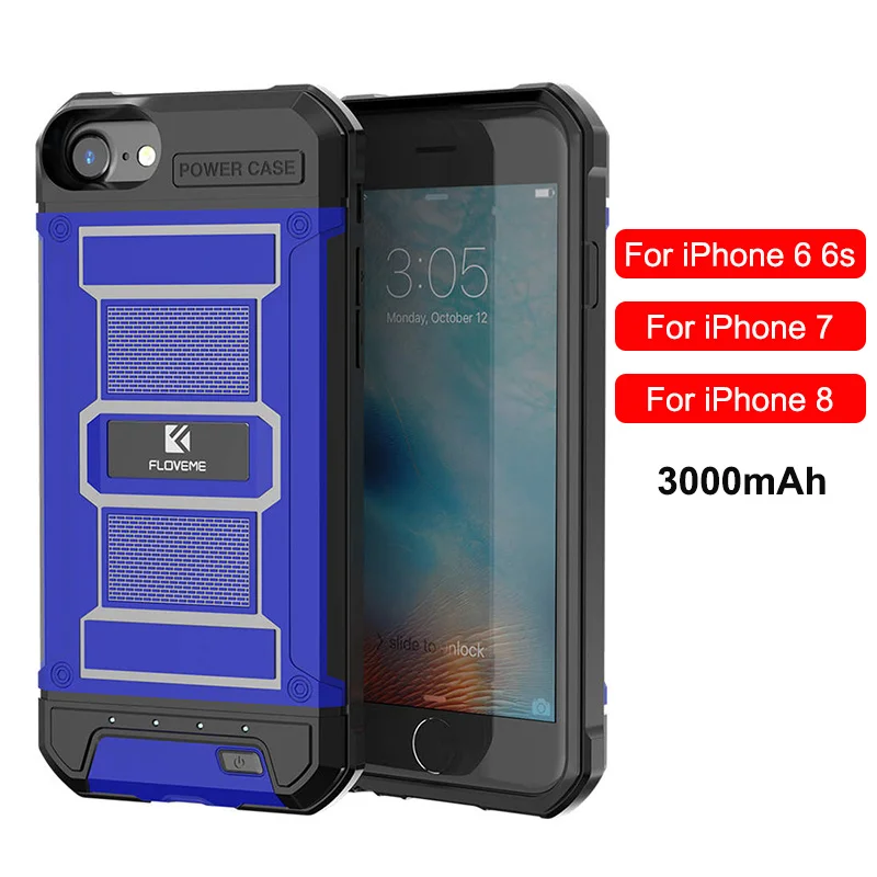 FLOVEME Power Bank Charger Case For iPhone 7 8 6 6s Plus Battery Case 3000/4200mAh Back Cover Battery Pack Portable Charging - Цвет: Blue For i6 i7 i8