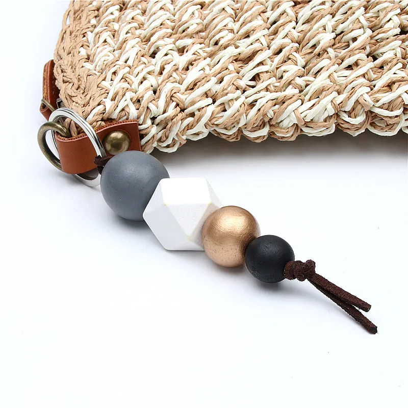 1 шт. красочные деревянные бусины геометрические деревянные брелки-мячи для женщин сумки Висячие брелки летние ювелирные изделия ручной работы - Цвет: gray gold