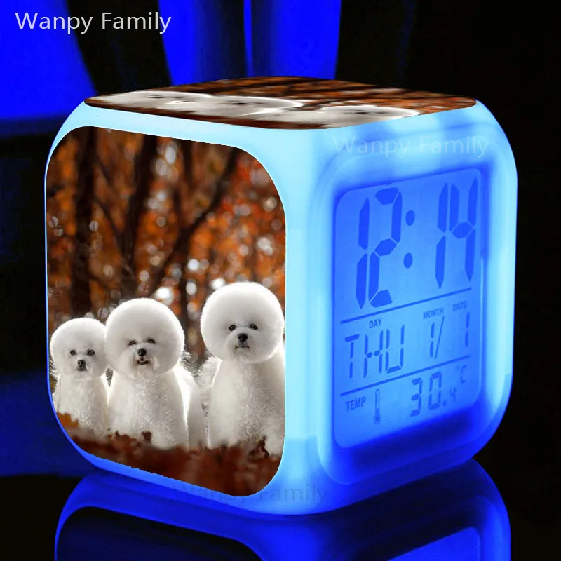 Очень милые будильники для собак хаски светодиодный 7 цветов вспышка электронный цифровой будильник для детской комнаты ночной светильник часы