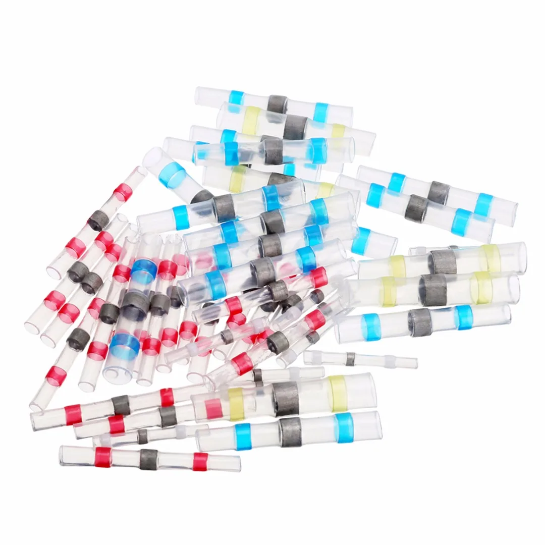 

50pcs Waterproof Solder Sleeves Heat Shrink Wire Crimp Butt Terminals Connectors with Box 26-10 AWG