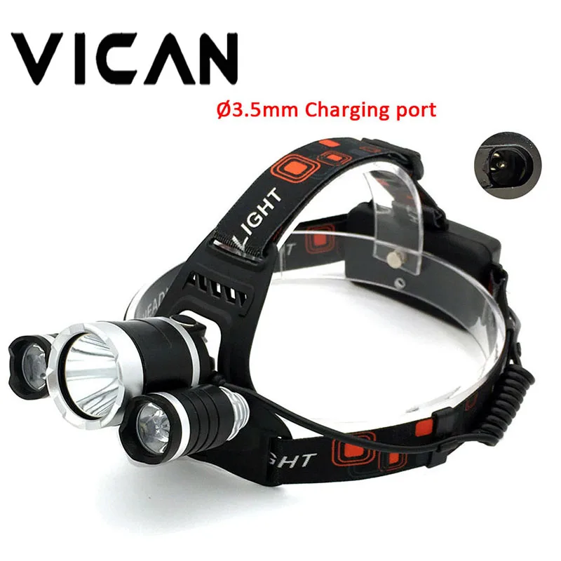 VICAN 3 светодиодный налобный фонарь перезаряжаемый водонепроницаемый Головной фонарь с батареей, настенное зарядное устройство, автомобильное зарядное устройство