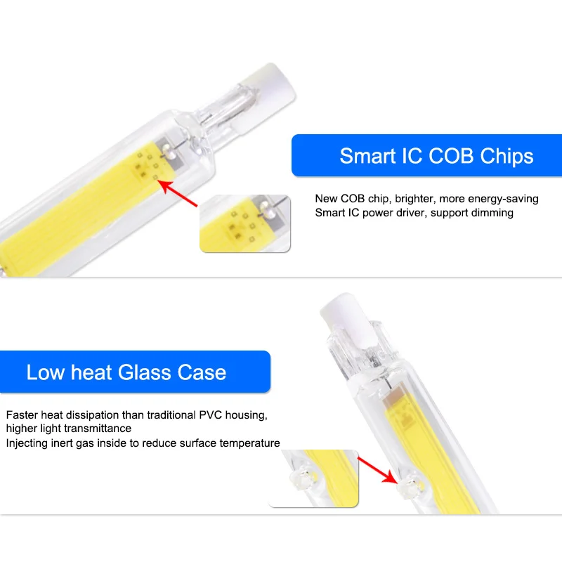 Светодиодная лампа R7s COB 6 Вт 9 12 15 220 В 78 мм 118 135 диммируемая лампочка SMD 2835 сменный