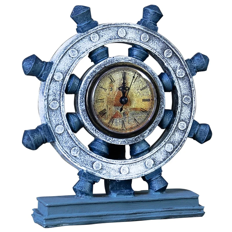 

Europe Retro Nostalgic Resin Rudder Ornament Marine Style Rudder Clock Model Miniature Props Home Decoration Desktop Crafts