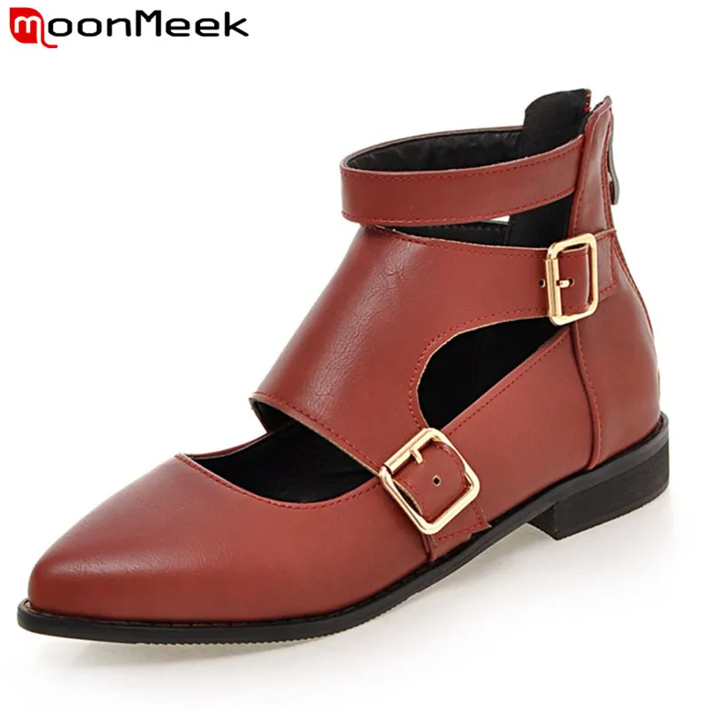 

MoonMeek New arrive women pumps fashion buckle zipper spring autumn single shoes pointed toe low heels college style