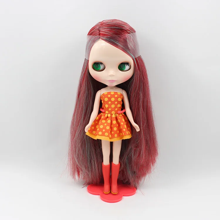Бордовые смешанные длинные волосы Обнаженная Blyth кукла подходит для DIY Изменить BJD игрушка для девочек - Цвет: part side