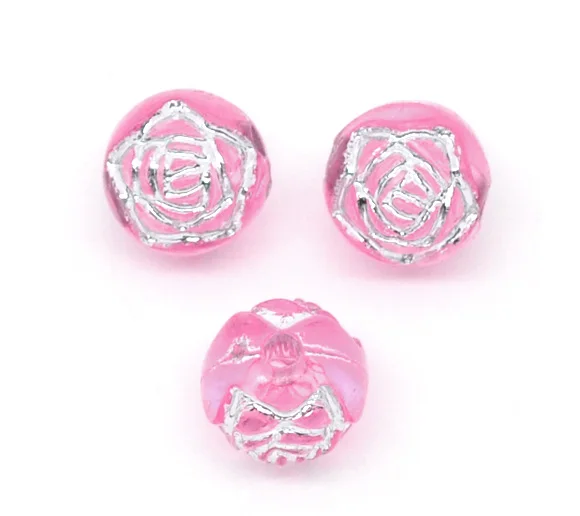 

Acrylic Spacer Beads Flower Pink Silver Plated Flower Pattern Color Plated About 8mm Dia,Hole: Approx 1mm,50 PCs new