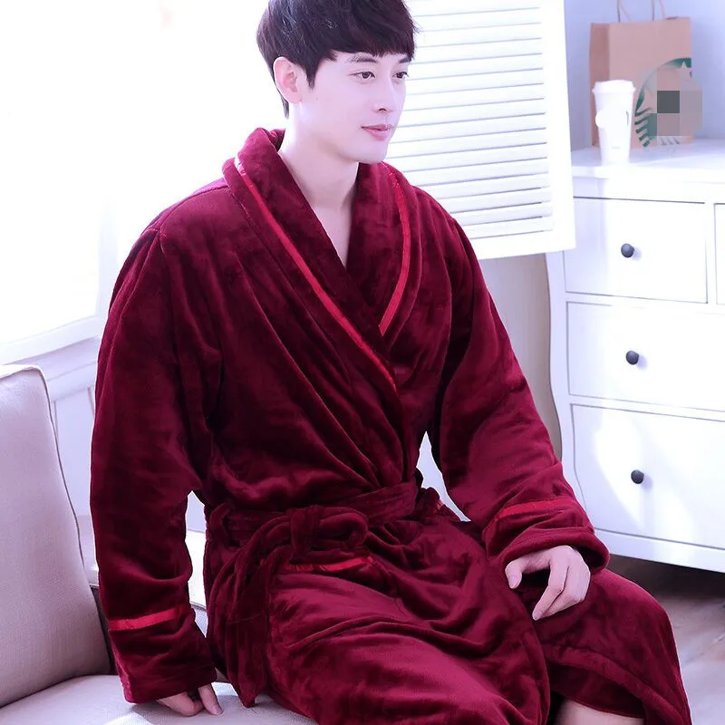 Мужской зимний халат, плюшевый плотный фланелевый Халат с длинным рукавом и поясом, кимоно, мужская повседневная домашняя одежда для сна, сексуальная мужская пижама - Цвет: Style 4