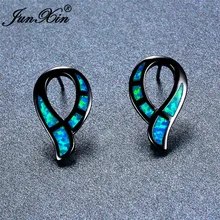 JUNXIN, простые геометрические серьги-гвоздики, Ретро стиль, Черное золото, заполненные серьги для женщин, уникальный синий огненный опал, ювелирные изделия, аксессуары