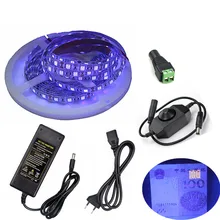 12V ультрафиолетовый черный светильник SMD 5050 60 светодиодный s/m УФ светодиодный ленточный светильник светодиодный ленточный фиолетовый гибкий светильник+ диммер+ 12V адаптер питания
