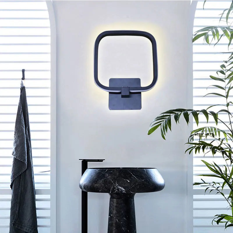 

White&Black Frame Fashion LED Wall Lights For Bathroom Bedside Living Room Study Room Modern Circle&Square Rings LED Wall Lamps