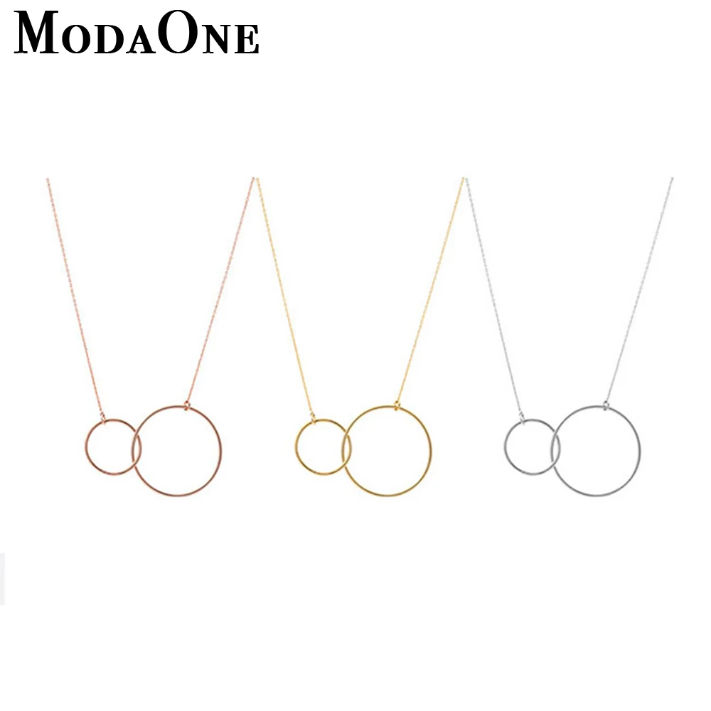 

ModaOne Double Round Circle 925 Sterling Silver Necklace For Women Fashion Jewerly Collares Kolye