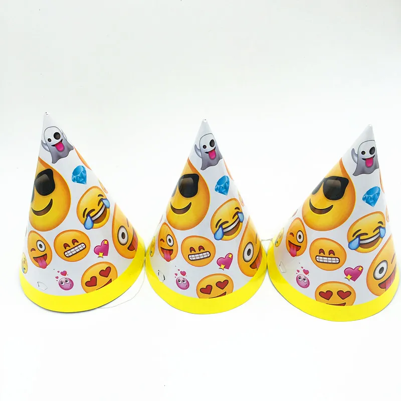 6 шт./лот emoji бумажные шляпы Детский день рождения поставок emoji шапки днем birthdday партия выступает
