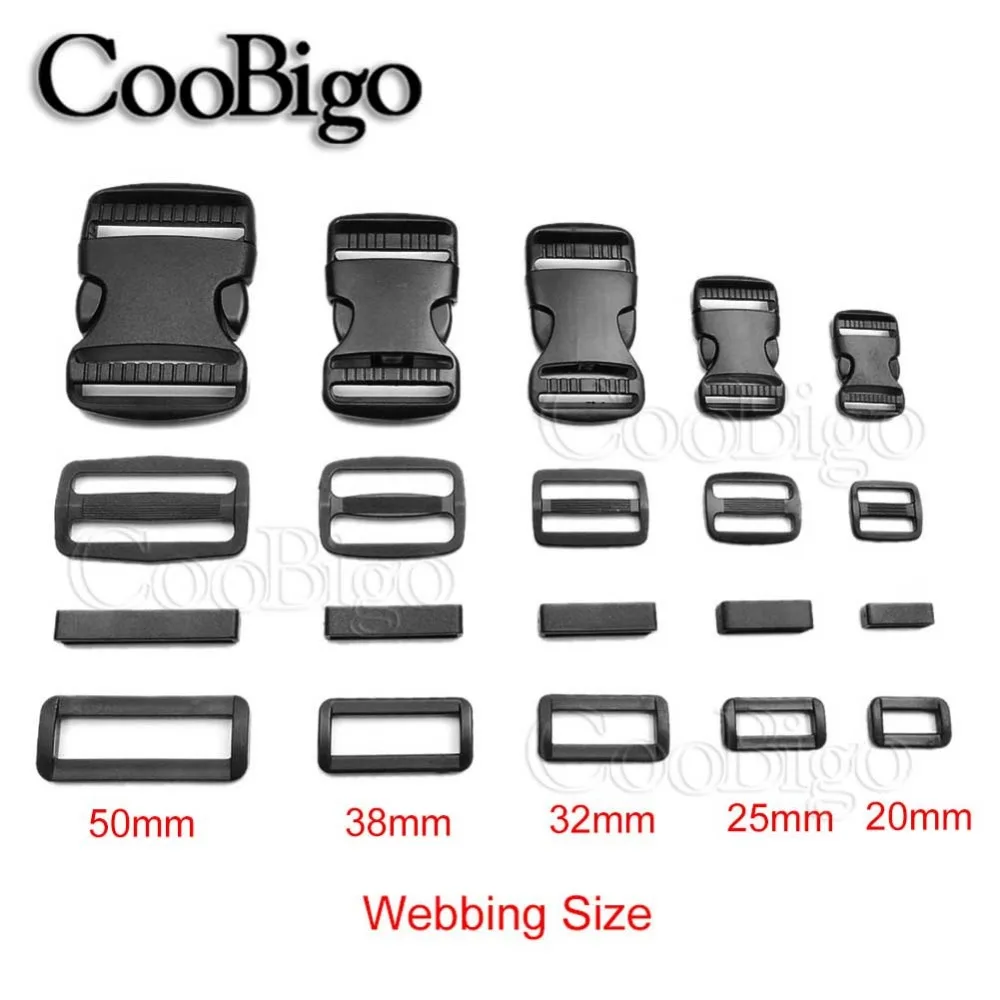 

1set 20mm 25mm 30mm 38mm 50mm Plastic Slider Adjustable Rectangle Ring Belt Loop Curved Side Release Buckles For Ribbon Webbing