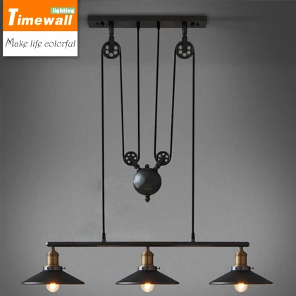 

1,2,3 Head Ancient Industrial Style American Country vintage loft pulley pendant lights adjustable pendant lamp free shipping