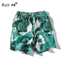 Хлопковые мужские пляжные шорты с эластичной резинкой на талии, шорты для серфинга, дышащие зеленые пляжные купальники с рисунком листьев, Мужской купальный костюм пляжные трусы