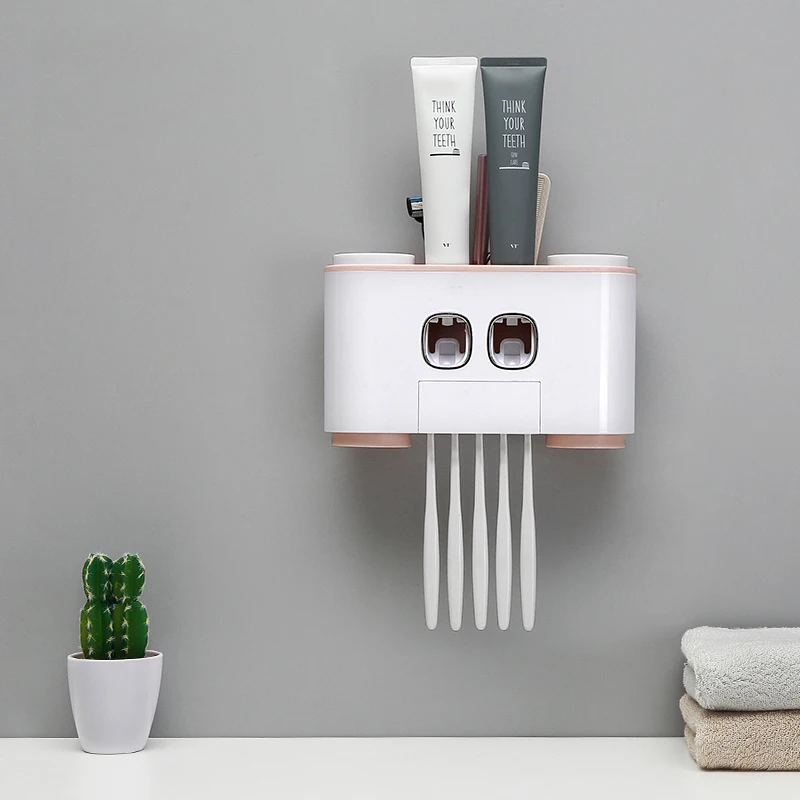 

HS050 Creative suction toothbrush holder Wall Cup Set toothbrush rack Double position automatic squeezing toothpaste 26*15.5cm