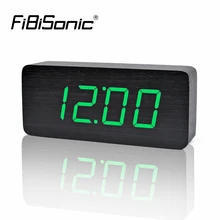 FiBiSonic Big Number LED Wooden Table &Desk Alarm Clock with Temperature Wood Voice Activated Digital Table Clocks