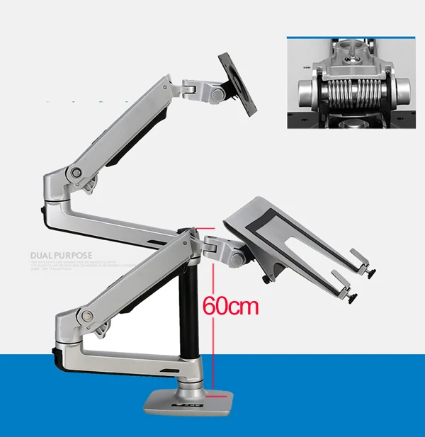 60 см Колонка DL-8012LT механическая пружина 1"-17" ноутбук настольная подставка+ для двух мониторов vesa кронштейн двойной рычаг Алюминий 1"-32 - Цвет: 60cm column