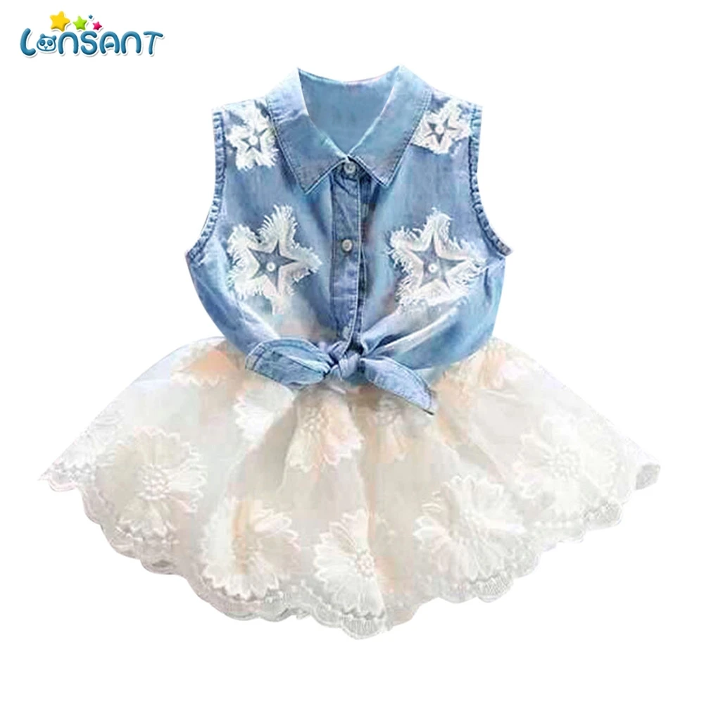 

LONSANT Kids Clothes Toddler Girls Summer Clothing Denim Vest Tops T Shirt Tutu Tulle Skirt Set Girls Clothes Children Clothing