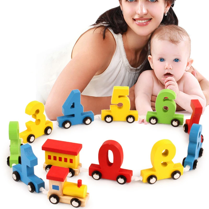 Goedkoop Baby Peuters Houten Speelgoed Treintje Magnetische Speelgoed Voertuigen Kleurrijke Digitale 0 9 Treinen Diecast Vroeg Leren Onderwijs Gift