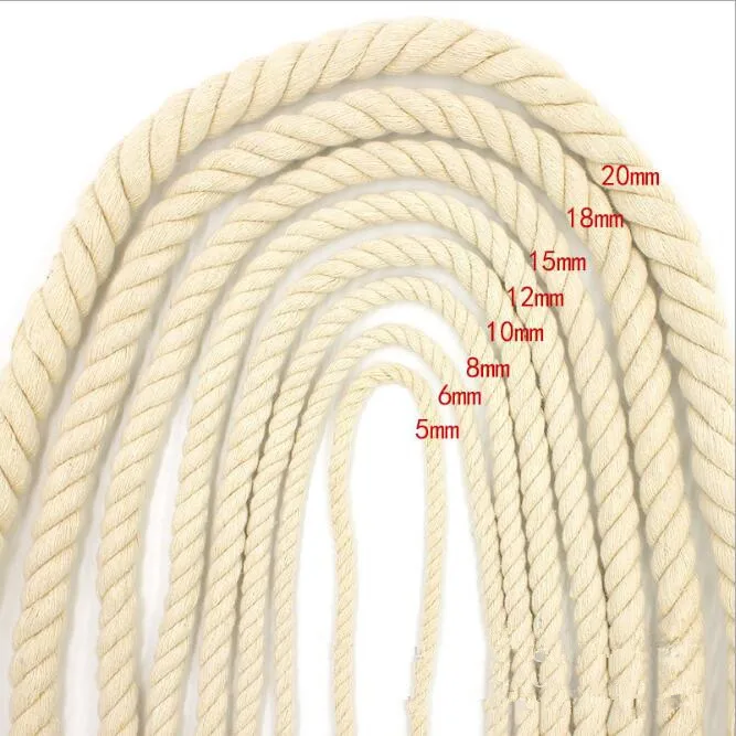 Beste Beige Katoen Drie twisted Touw String Cord Twijn Sash Craft 5mm 20mm Katoen Dikke Snoeren Handgemaakte decoratieve