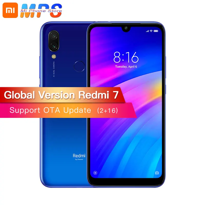 Глобальная версия Xiaomi Redmi 7 2 GB 16 GB Смартфон Snapdragon 632 Octa Core 4000 mAh 6,26 ''Full screen 12 + 2 МП Двойная камера телефона