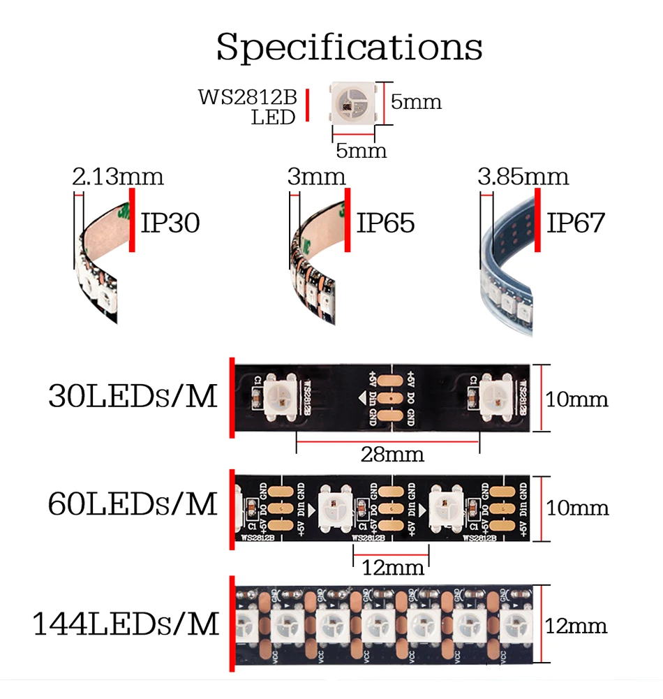 Светодиодные ленты DC5V PCB умный прибор приемно-пикселей WS2812 IC 30/60/144 светодиодный s 17Key бар RGB 50 см 1 м 2 м 3 м 4 м 5 м фоновые украшения