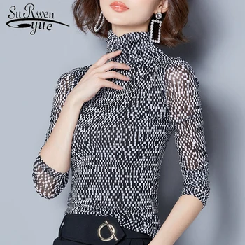 

2018 fashion turtleneck lace blouse women shirt long sleeve chiffon women blouse plus size women's clothing shirts blusas 83i 30