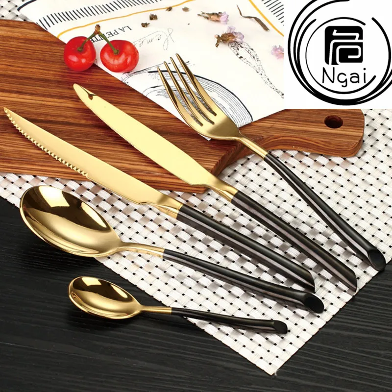 

Luxury Gold Cutlery Steak Knife Salad Fork Western Food Soup Spoon Dinner Tool Stainless Steel Coffee Scoop Wedding Cutlery 1pcs