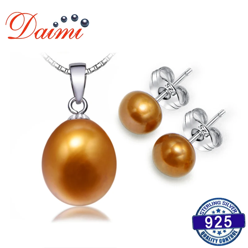 DAIMI Freshwater Pearl Pendant Necklace Earring Sets 925 Silver Sets Fine Jewelry