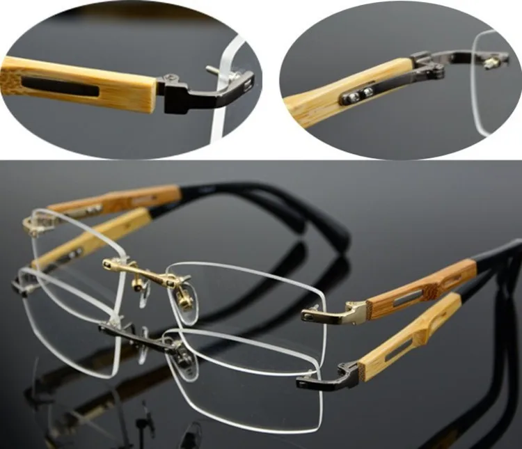 Для мужчин Стиль Bamboo Rimless Очки модные женские туфли очки легкие бамбуковые withpure Титан оптический Рамки для Для мужчин Для женщин