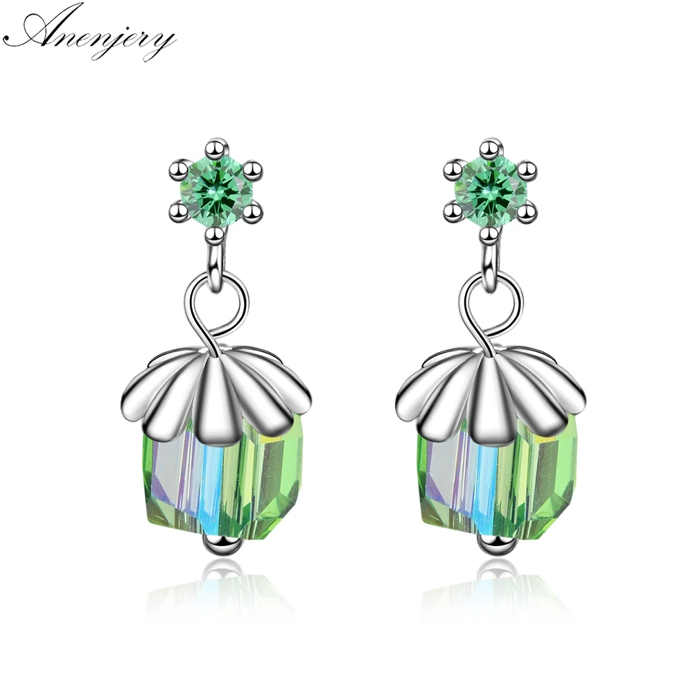 Anenjery новые 925 пробы серебряные разноцветные стеклянные серьги с искусственным кристаллом для женщин oorbellen pendientes S-E764