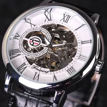 mens watches watches top 3d Logo Design Hollow Engraving Black Gold Case Leather Skeleton Mechanical Watches Men Luxury Brand