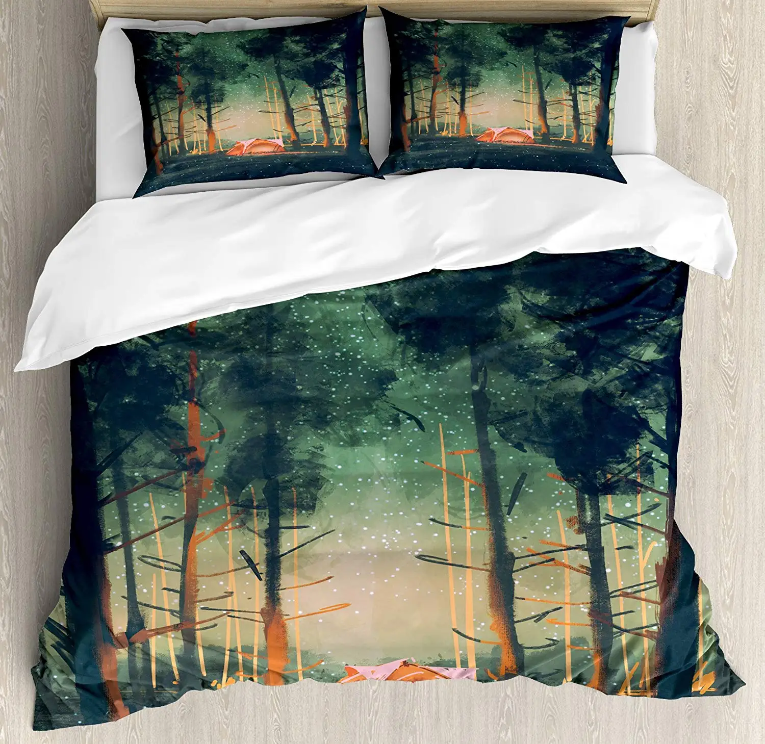 Happy Camper Duvet Magical Night Forest With Tent Tall Trees