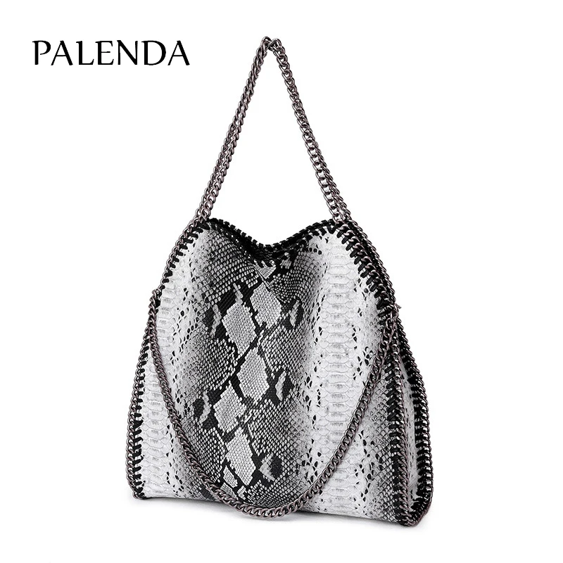 

2018 autumn and winter new snake pattern one shoulder three chain bag portable folding leopard lady bag big bag
