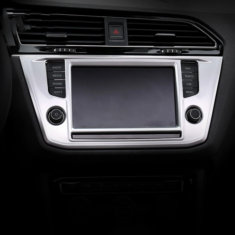 

ABS chrome Car Interior DashBoard Navigation Control Panel Decoration Frame Cover For Volkswagen Tiguan 2016 2017 Accessories