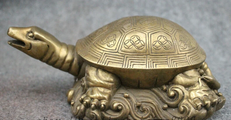 

JP S0606 8" Folk Chinese Pure Brass FengShui Wealth Longevity Shou Sea Turtle Statue Discount35%
