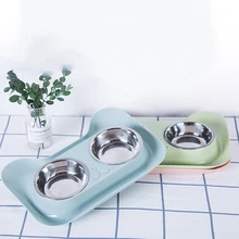 Новинка, двойные миски из нержавеющей стали для домашних животных, не скользящие миски, кормушка для собак, щенков, кошек, домашних животных, принадлежности для кормления, миски