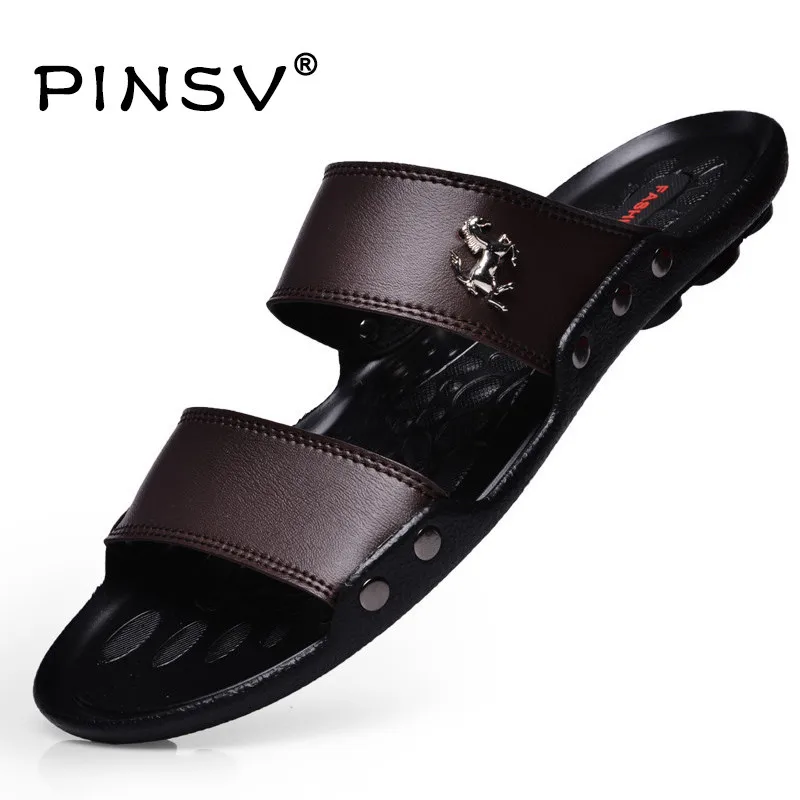 Лидер продаж сандалии мужские летние тапочки для мужчин сандалии из искусственной кожи Черный пляжные Sandalias Hombre мужские сандалии PINSV