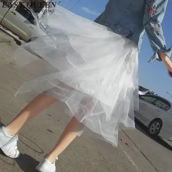 

Lace skirts for women white tulle skirt long solid color elegant layered skirt high waist pleated ball gown skirt AA1996