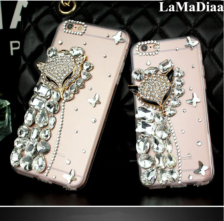 

LaMaDiaa Bling Rhinestone Crystal Diamond Fox Soft Back Phone Case Cover For Samsung S6 S7 S8 S9 S10 PLUS S10 Lite Note 5 8 9 10