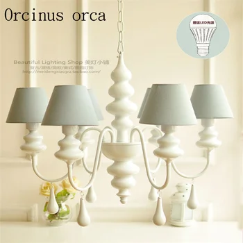 

European style modern simple cloth lace chandelier living room study room bedroom French garden white iron Chandelier