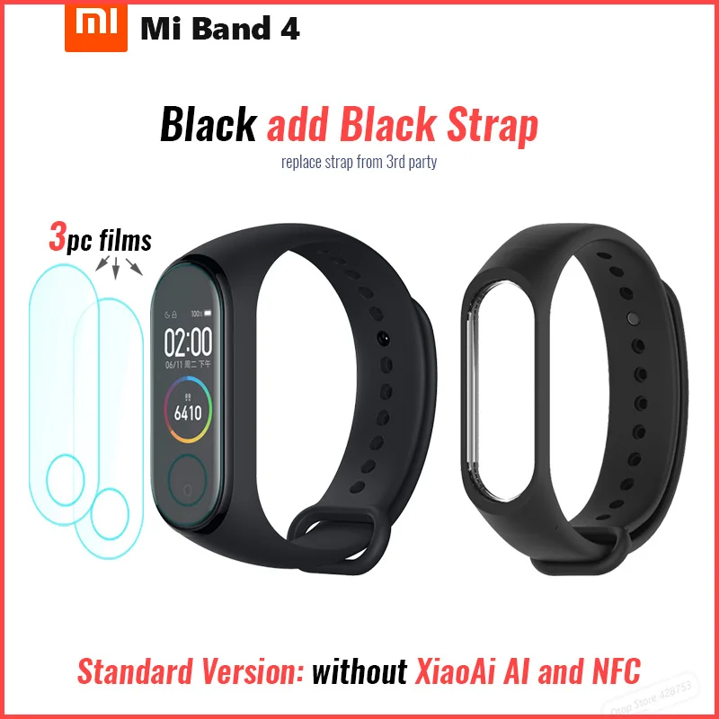 Xiaomi Mi Band 4 Smart Band 4 [стандарт/NFC/Мстители] Браслет фитнес-браслет управление музыкой AMOLED сенсорный экран - Цвет: Std add film black s