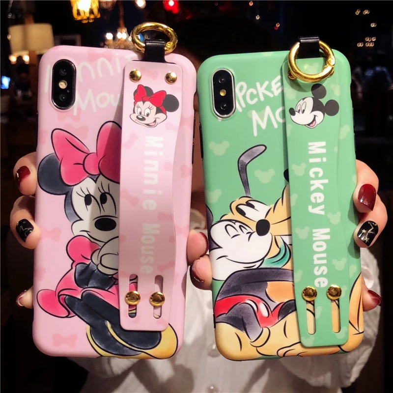 

For iphone XR XS max X Cute minnie Wrist strap soft Phone Case For iPhone 8plus 7 7plus 6 6S 6p cartoon winnie stitch daisy case