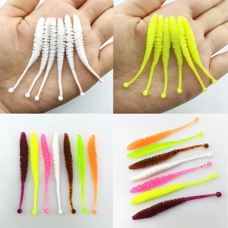 

50pc/lot 7Colors 60mm/0.58g Worms fishing lure soft grub artificial Trout soft bait FISHING free shipping