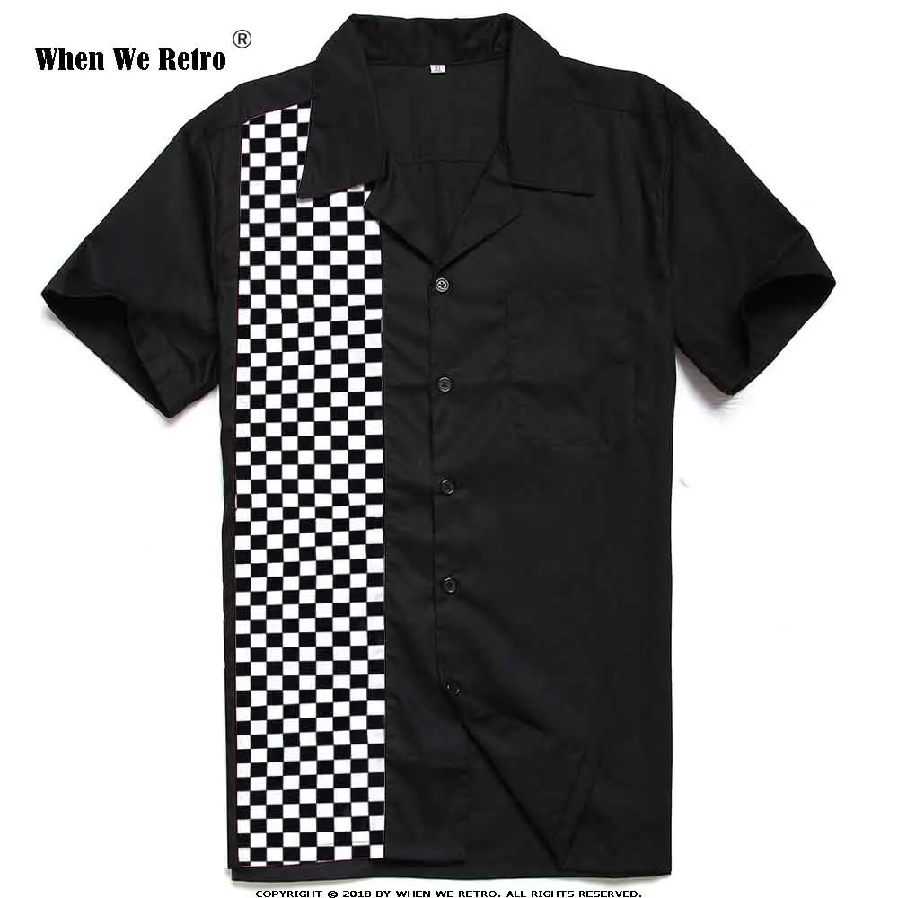 

When We Retro RMosaic Pattern Contrast Color rock punk Casual Men Shirt ST110 Short Sleeve Black hemden herren man shirt
