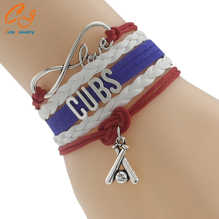 Бесконечная любовь Бейсбол Chicago Cubs Спортивная команда колледжа Браслет синий красный белый Настроить СПОРТ дружбы браслеты